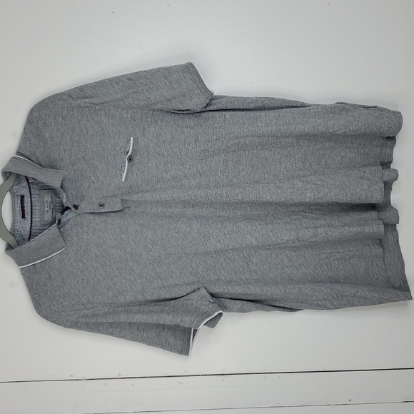 Ted Baker Cotton Polo Derry Slim Short Sleeve Fitted Gray Collar Mens 7 3X - Picture 1 of 11